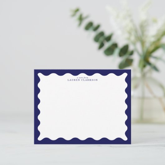 Midnight Navy Wavy Frame Note Card 招待状 (スタンド正面)