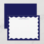 Midnight Navy Wavy Frame Note Card 招待状 (正面/裏面)