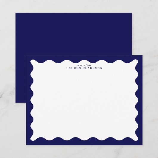 Midnight Navy Wavy Frame Note Card 招待状 (正面/裏面)