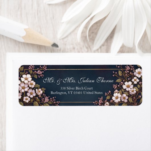 Midnight Navy White Botanical Frame ラベル (インサイチュ)