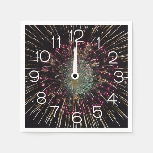 Midnight New Years Eve Clock On Fireworks スタンダードカクテルナプキン (正面)