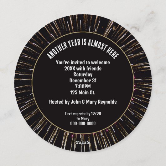 Midnight New Years Eve Clock On Fireworks  招待状 (裏面)