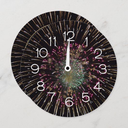 Midnight New Years Eve Clock On Fireworks  招待状 (正面/裏面)