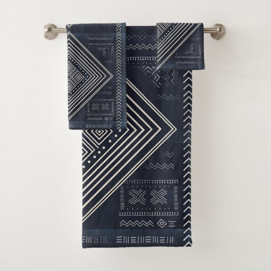 Midnight Nomad Diamond - Indigo Mudcloth Art バスタオルセット (インサイチュ)