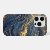 Midnight Ocean Marble Glow ✨ Gold Swirl Elegant iPhoneケース (裏面横)