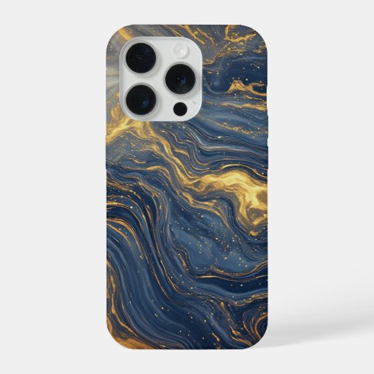 Midnight Ocean Marble Glow ✨ Gold Swirl Elegant iPhoneケース (裏面)