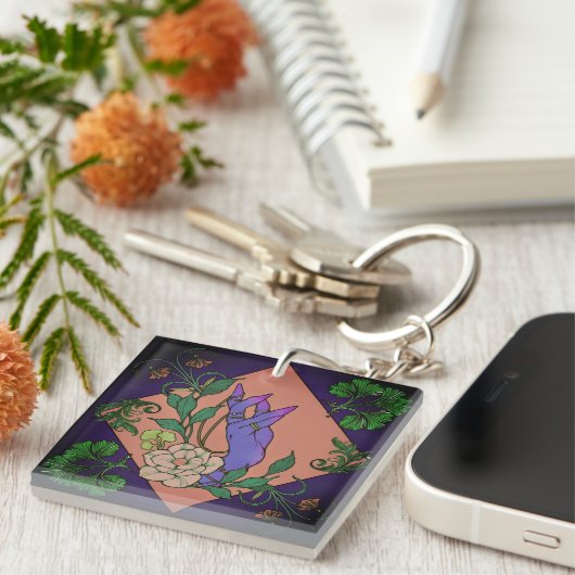 “Midnight Offering” – Botanical Hand & Bloom キーホルダー (正面右)