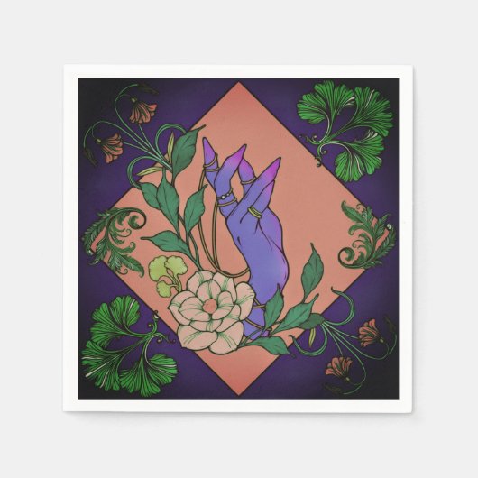 “Midnight Offering” – Botanical Hand & Bloom スタンダードカクテルナプキン (正面)