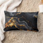 Midnight Onyx & Gold Leaf Abstract Pillow ランバークッション (ブランケット)