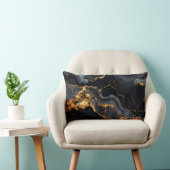 Midnight Onyx & Gold Leaf Abstract Pillow ランバークッション (椅子)
