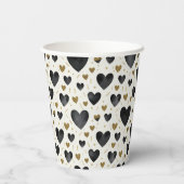 Midnight Onyx Hearts & Radiant Gold Sparkle 紙コップ (裏面)