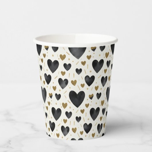 Midnight Onyx Hearts & Radiant Gold Sparkle 紙コップ (左)