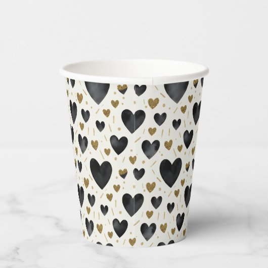 Midnight Onyx Hearts & Radiant Gold Sparkle 紙コップ (右)