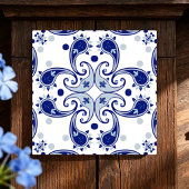 Midnight Paisley Elegant Blue Botanical Mosaic タイル