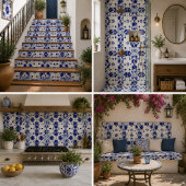 Midnight Paisley Elegant Blue Botanical Mosaic タイル