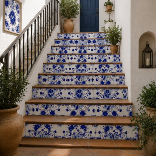 Midnight Paisley Elegant Blue Botanical Mosaic タイル