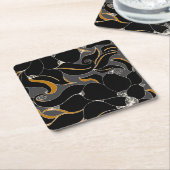 Midnight Petals – Elegant Floral Pattern スクエアペーパーコースター (アングル)