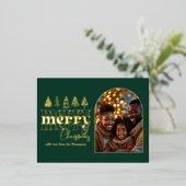 Midnight Pine & Cream White Christmas Photo 箔シーズンポストカード (立ち正面)