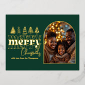 Midnight Pine & Cream White Christmas Photo 箔シーズンポストカード (正面)