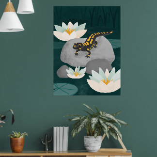 Midnight Pond Fire Salamander Wall Art - Poster ポスター
