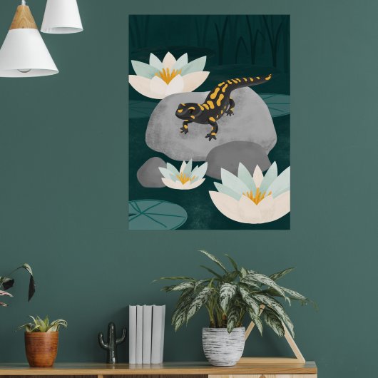 Midnight Pond Fire Salamander Wall Art - Poster ポスター (リビング1)
