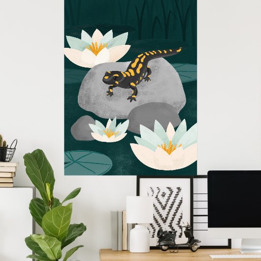 Midnight Pond Fire Salamander Wall Art - Poster ポスター (ホームオフィス)