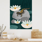 Midnight Pond Fire Salamander Wall Art - Poster ポスター (キッチン)