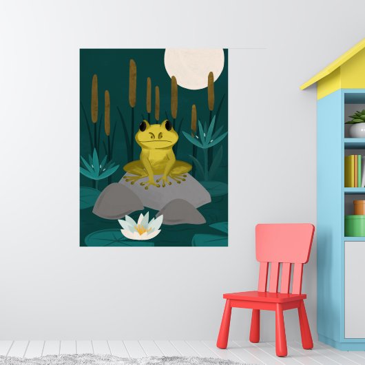 Midnight Pond Full Moon Frog Wall Art - Poster ポスター (子ども部屋1)