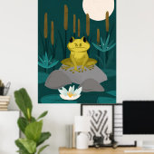 Midnight Pond Full Moon Frog Wall Art - Poster ポスター (ホームオフィス)