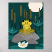 Midnight Pond Full Moon Frog Wall Art - Poster ポスター (正面)