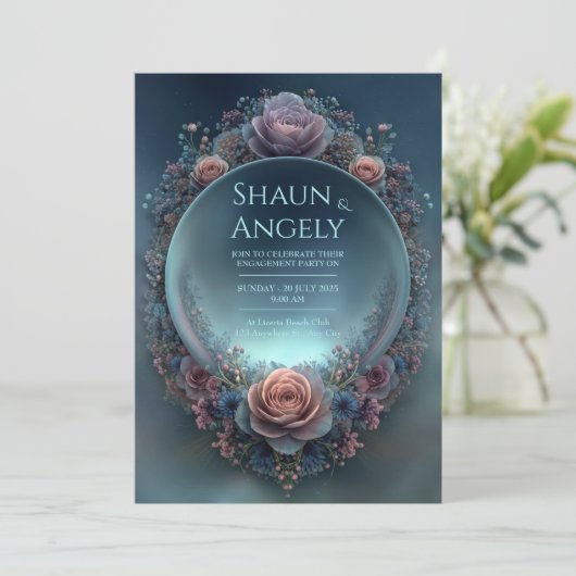 Midnight Rose Celestial Ethereal Orb Wedding 招待状 (スタンド正面)