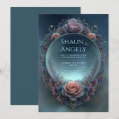 Midnight Rose Celestial Ethereal Orb Wedding 招待状 (正面/裏面)