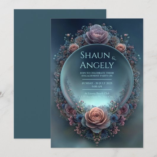 Midnight Rose Celestial Ethereal Orb Wedding 招待状 (正面/裏面)