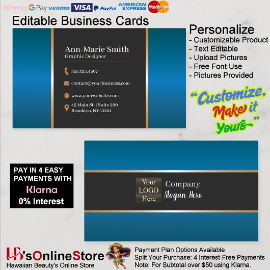 Midnight Sapphire & Brushed Gold Obsidian Business 名刺