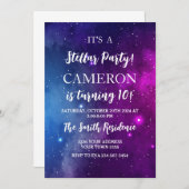 Midnight Sky & Shining Stars Galaxy Birthday Party 招待状 (正面/裏面)