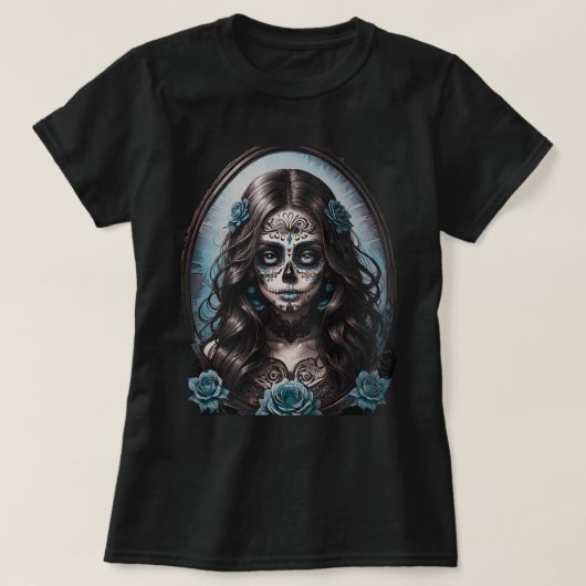 Midnight Sugar Skull Women's Tee - Blue & Teal Tシャツ (デザイン正面)
