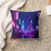 Midnight Tokyo — Neon Cyberpunk Throw Pillow クッション (ブランケット)