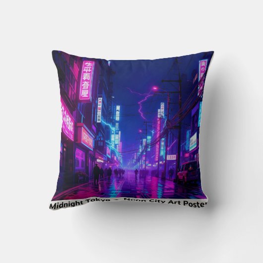 Midnight Tokyo — Neon Cyberpunk Throw Pillow クッション (裏面)