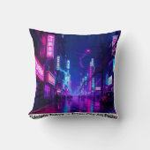 Midnight Tokyo — Neon Cyberpunk Throw Pillow クッション (正面)
