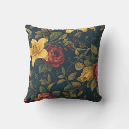 Midnight Victorian Floral – Yellow Lilies & Roses クッション