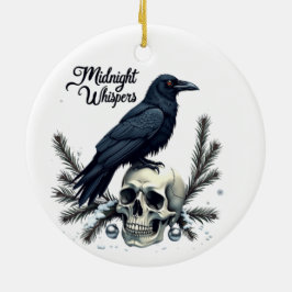Midnight Whispers Raven and Skull Ornament セラミックオーナメント