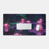 Midnight Zen Nature Pink Lotus Pond デスクマット (キーボード&マウス)