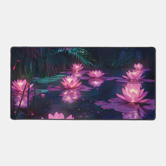 Midnight Zen Nature Pink Lotus Pond デスクマット (正面)