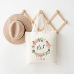 Midsummer Floral | Bride トートバッグ<br><div class="desc">Bridal party tote features a watercolor floral wreath of roses and peonies in blush pink,  peach and sage green,  with "bride" inscribed inside in hand lettered script. Designed to match our Midsummer Floral collection.</div>