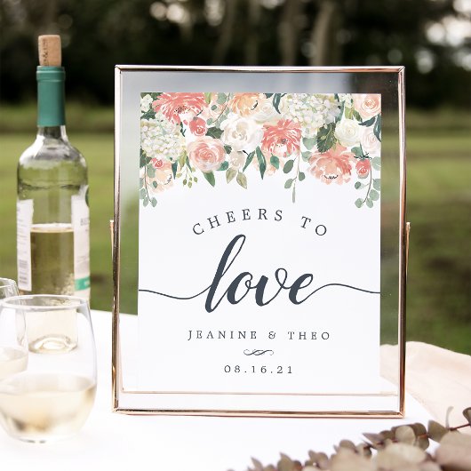 Midsummer Floral Cheers to Love Wedding Sign ポスター