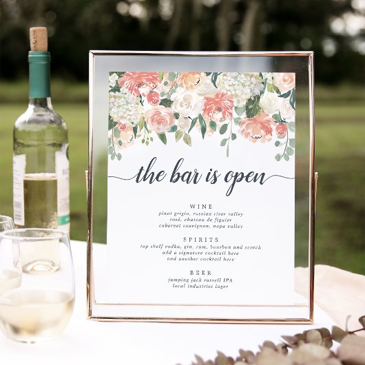 Midsummer Floral Wedding Bar Menu Sign ポスター