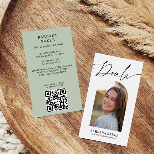 Midwife Birth Postpartum  Doula Photo QR CODE SAGE 名刺