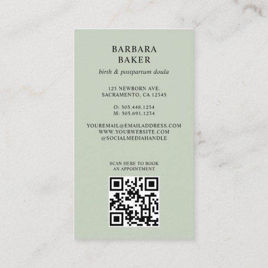 Midwife Birth Postpartum Doula Photo QR CODE SAGE 名刺 (裏面)