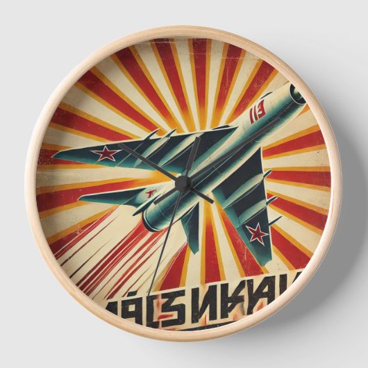 MiG-15ヴィンテージソ連プロパガンダポスター 壁時計 (正面)