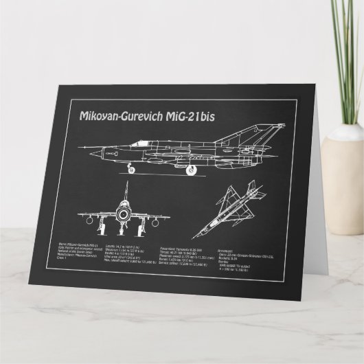 MiG-21 bis – 飛行機の設計図の計画PD サンキューカード (正面)